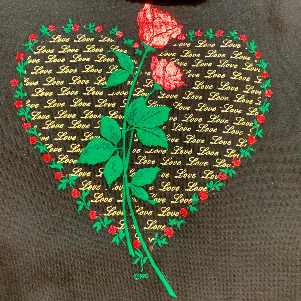 Vintage 80’s Roses & Love Gold Glitter Print Crewneck - Picture 2 of 6